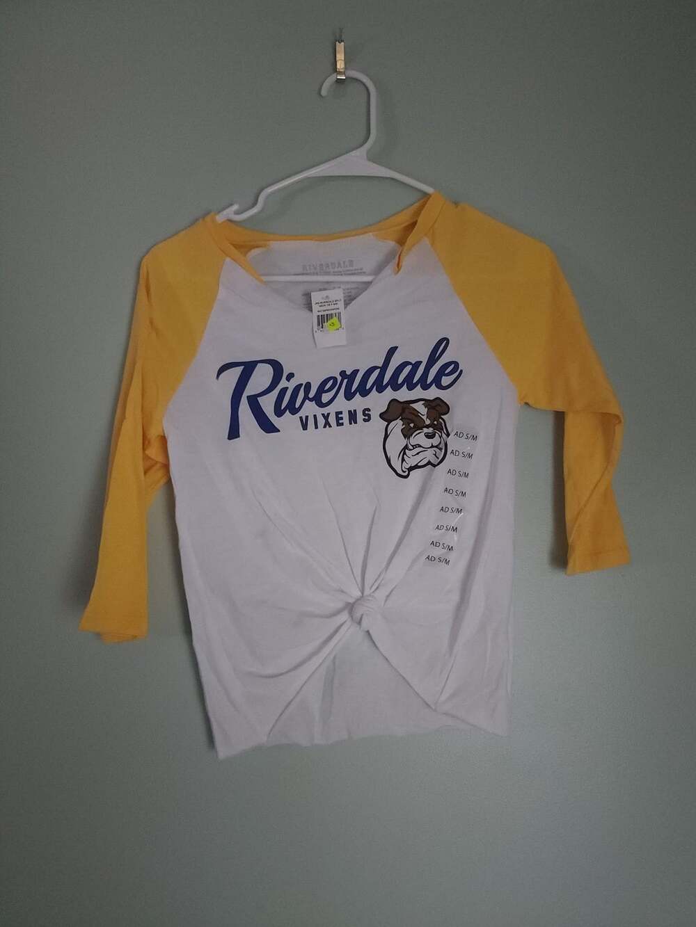 ​Graphictee Retro Riverdale Vixens Raglan 3/4 Sleeve Tie-Front Graphic T-Shirt